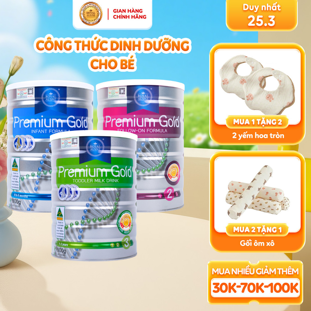 Sữa Hoàng Gia Úc Premium Gold Số 1,2,3 ROYAL AUSNZ Hộp 900g