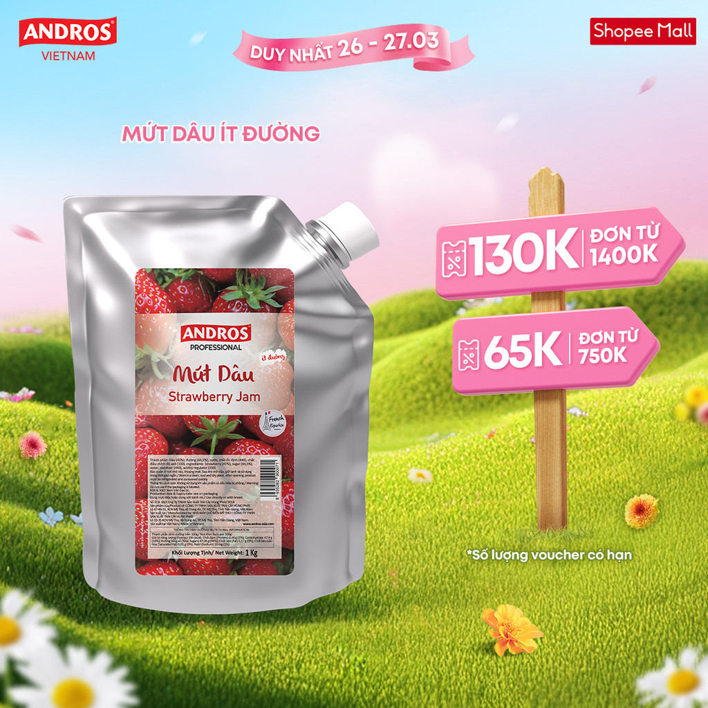 Mứt Dâu Ít Đường - Không chất bảo quản - ANDROS - 1KG
