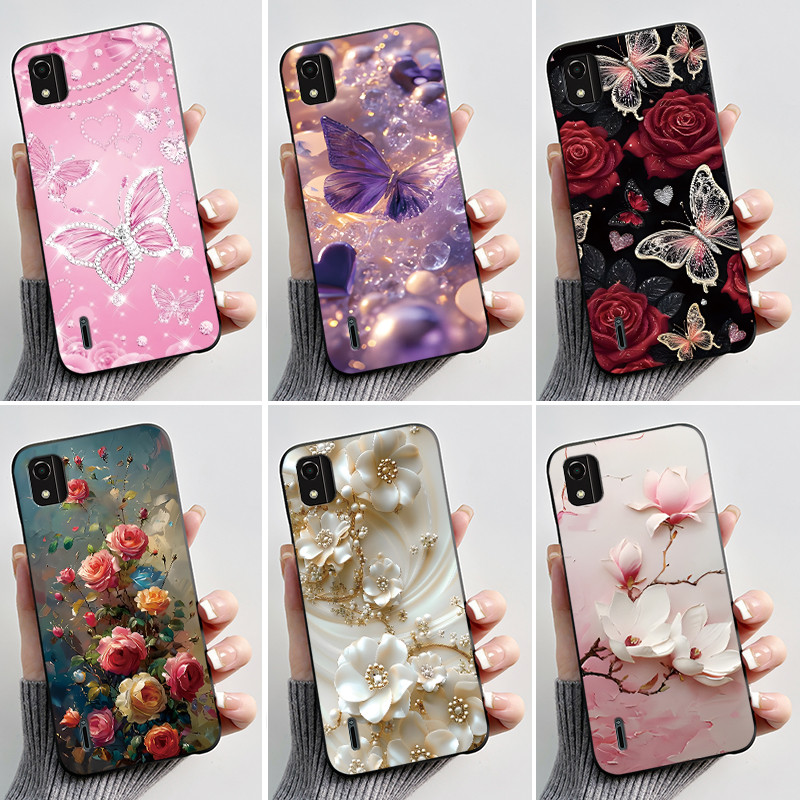 Ốp Điện Thoại Cho Nokia C2 Phiên Bản 2 Ốp Lưng Thời Trang Bướm Hoa Thạch Đen Mềm Silicon Ốp Lưng Cho