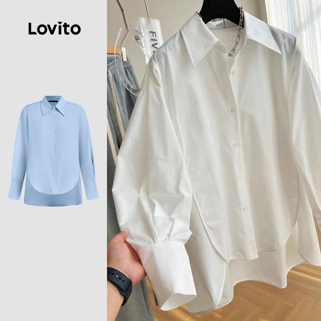 Lovito Áo Cánh Thanh Lịch Cài Nút Phía Trước Không Đối Xứng Cho Nữ Lne24084 (nhiều Màu)