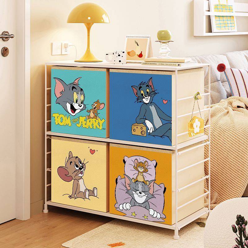 Home Good Cat and Mouse Storage Box Cartoon Large Capacity Drawer Storage Basket Fabric Toy Snack Or