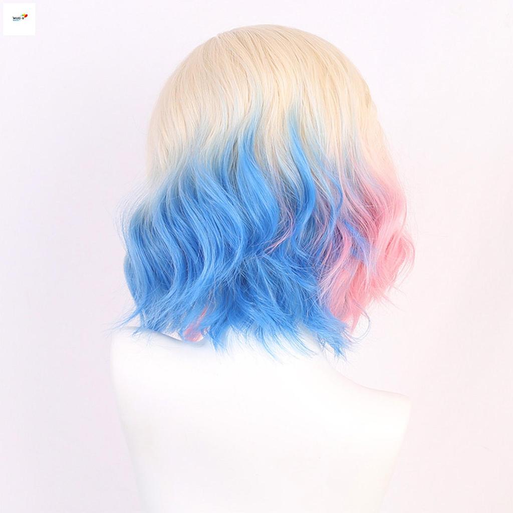 Enid Sinclair - Tóc giả sóng ngắn xoăn màu hồng và xanh,ideal cho cosplay tại lễ hội Halloween hoặc 