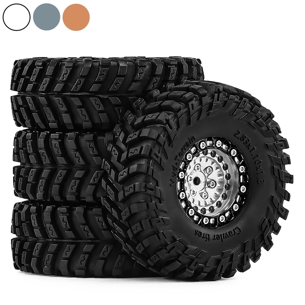 Bộ bánh xe và lốp đính cườm kim loại 72x28mm 1.3 "cho xe bánh xích RC 1 / 18 1 / 24 TRX4M SCX24 AX24