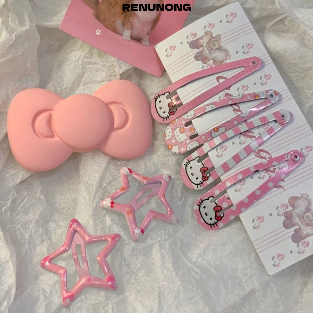 Kẹp tóc RENUNONG Kawaii Hello Kitty BB, Kẹp tóc kim loại dễ thương KT Cat Collection, Phụ kiện tóc t