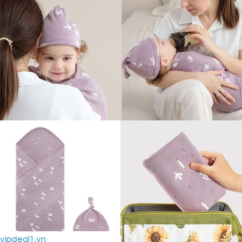 Vipdeal1 Chăn quấn trẻ em có mũ cho 0-3 tháng Unisex Cotton Trẻ sơ sinh quấn tã quấn trẻ sơ sinh Bộ 