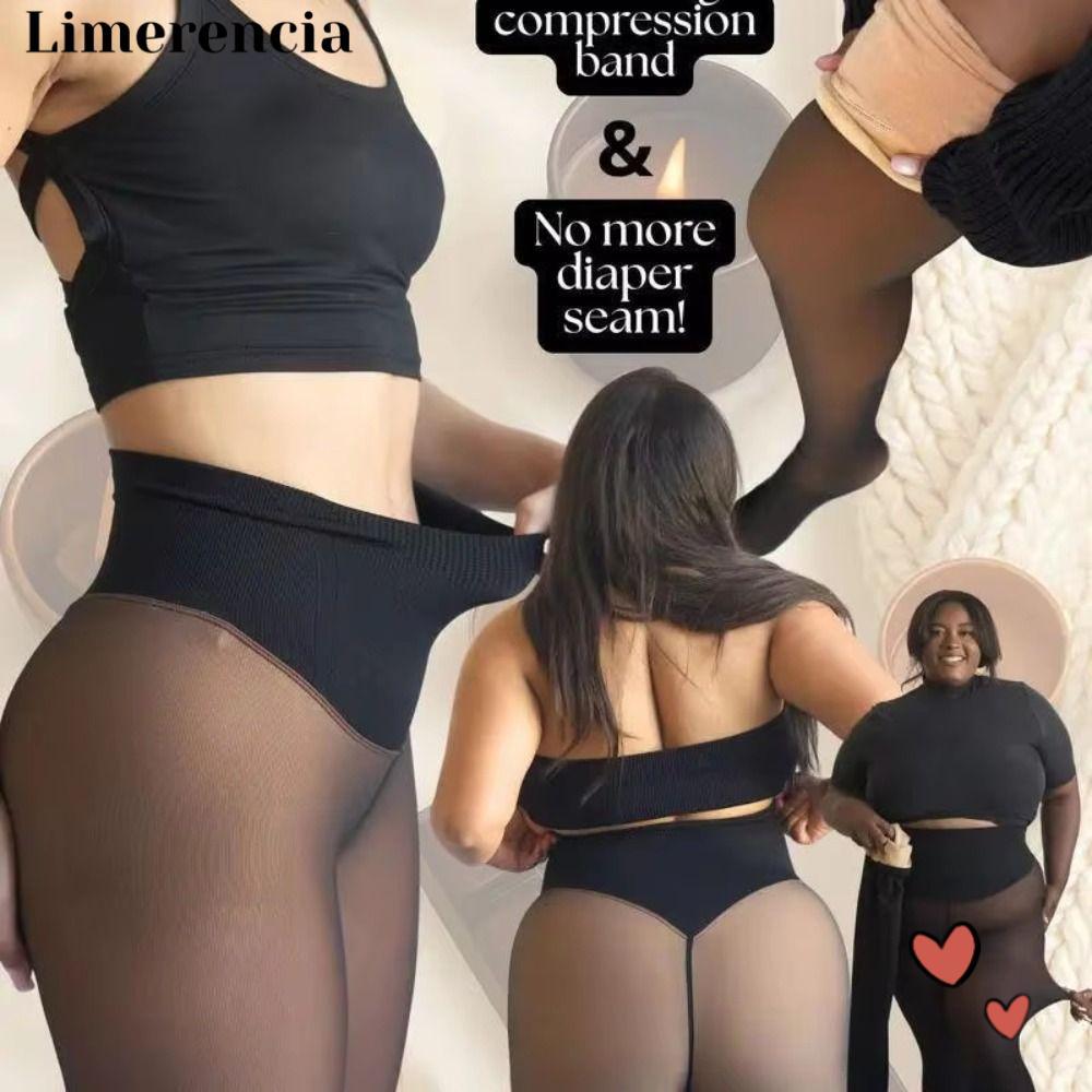 LIMERENCIA Magic Quần legging một chỗ, Dây nén lót lông cừu Định hình quần legging, Thắt lưng ấm áp 