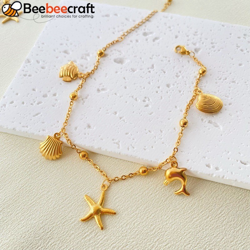 Ankle Bracelet Bo Hemian Phong Cách Chủ Đề Đại Dương, Thép Không Gỉ 304, Màu Vàng Hỗn Hợp - Size 200