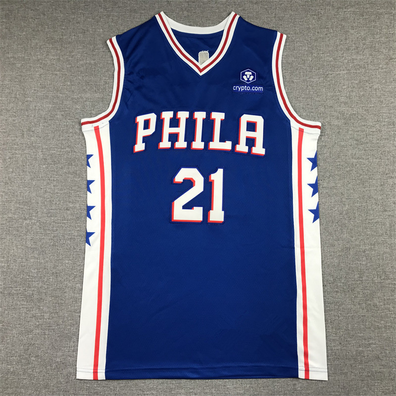 76ers Blue thêu 21 áo đấu bóng rổ EMBIID nam