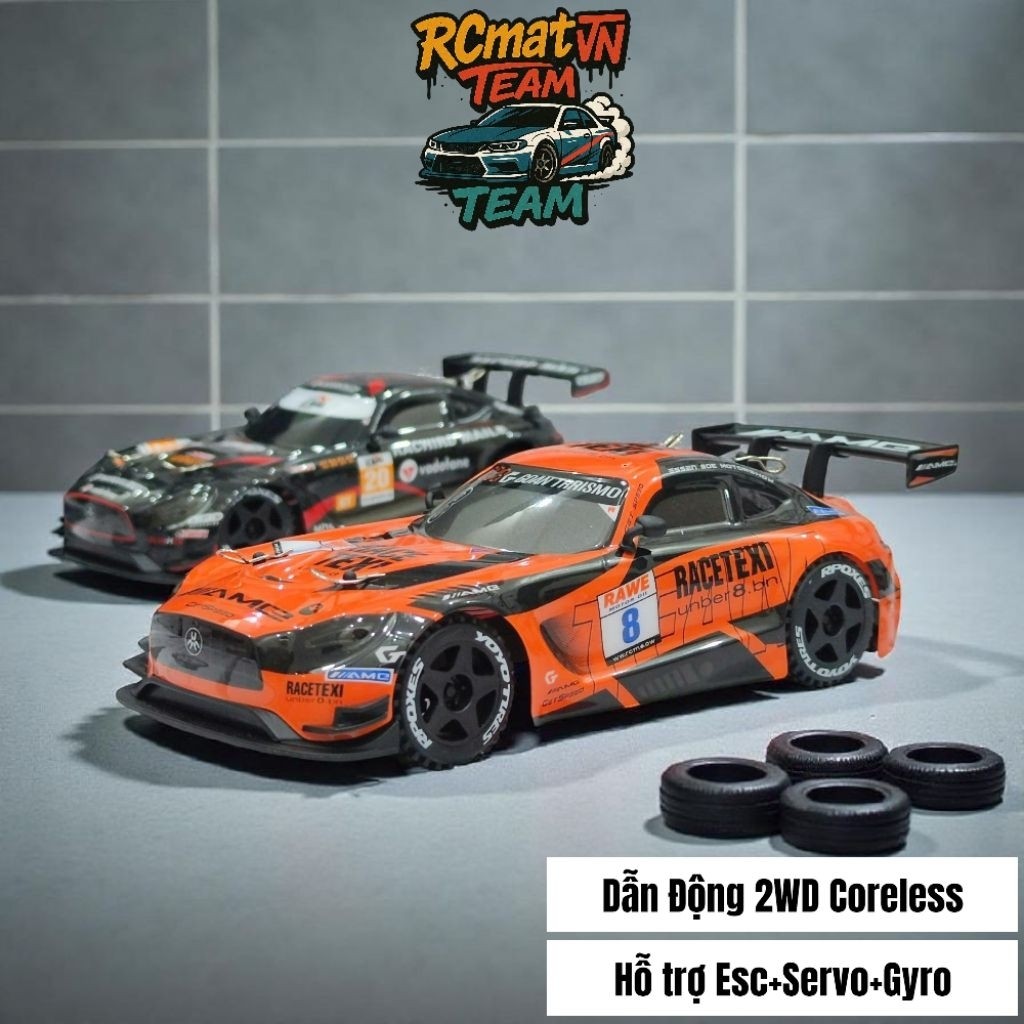 Xe điều khiển mini Drift Mecedes AMG GT3 1/24 KANTOM có gyro, servo, xe drift tốc độ 30km, xe oto đi