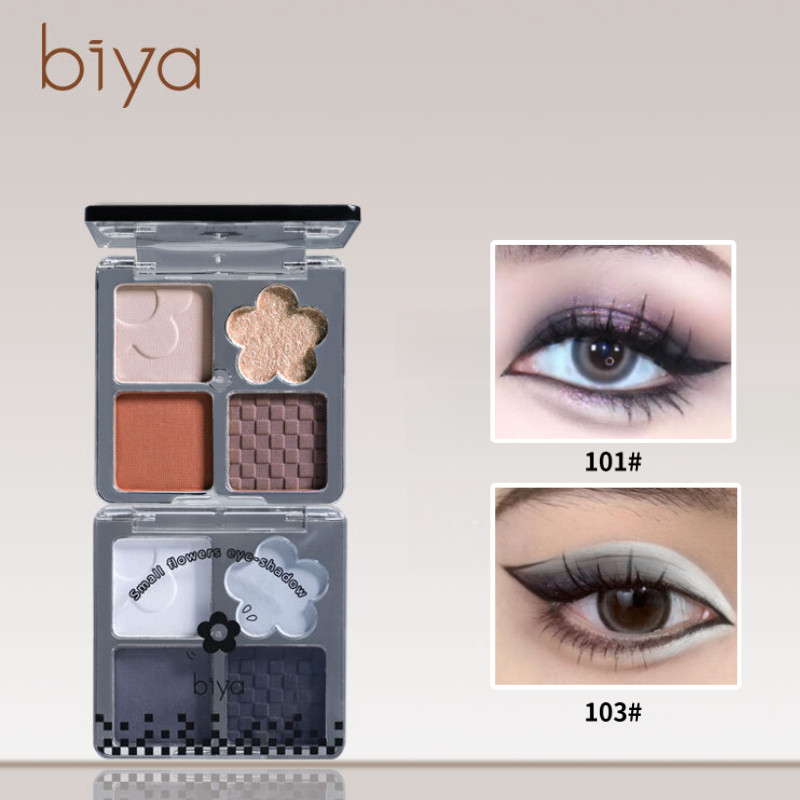 BIYA Phấn Mắt Bốn Màu Phù Hợp Với Mắt Khói Màu Lâu Trôi Dễ Tán