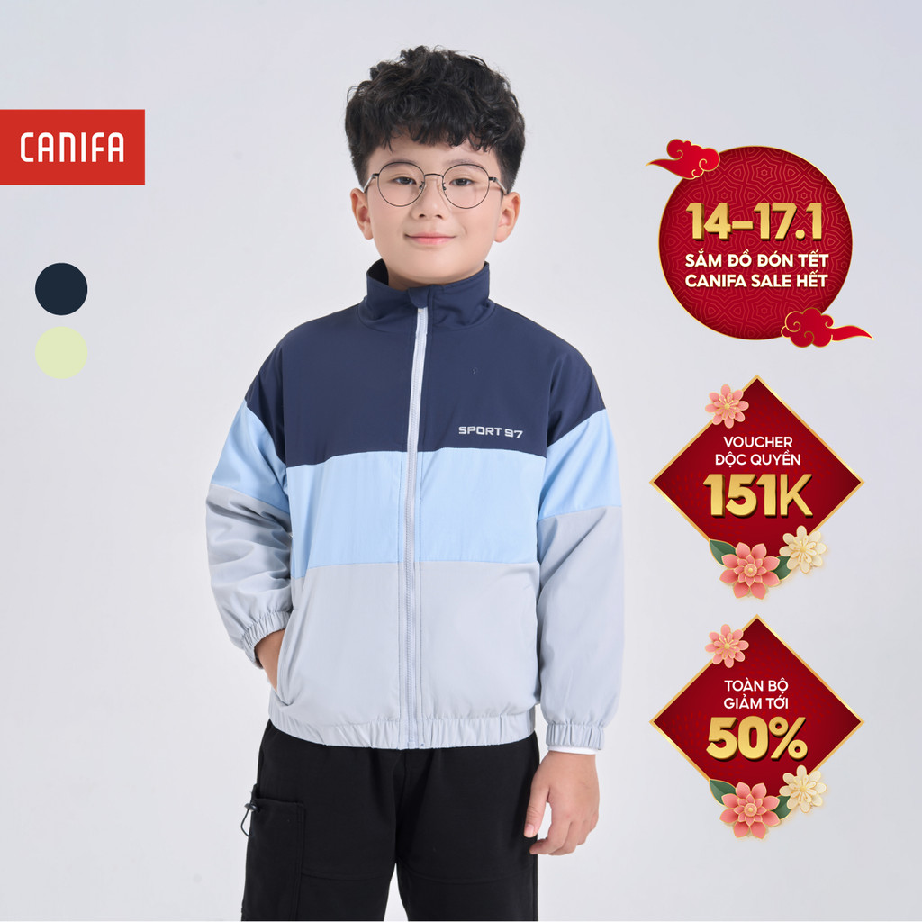 Áo khoác gió bé trai CANIFA dài tay kéo khóa phối màu 2OT24W002