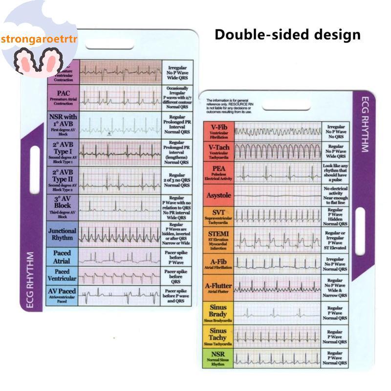Strongaroetrtr ECG / EKG Nhịp điệu Pocket Card Thiết kế hai mặt EKG Nhịp điệu Giải thích Huy hiệu Th