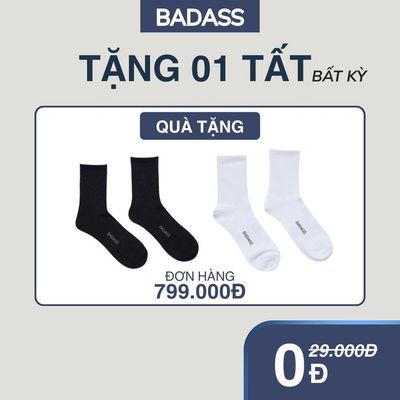 Tất lửng nam basic chất cotton thoáng khí thấm hút tốt thêu logo Badass hai màu trắng đen  -  TALTK701