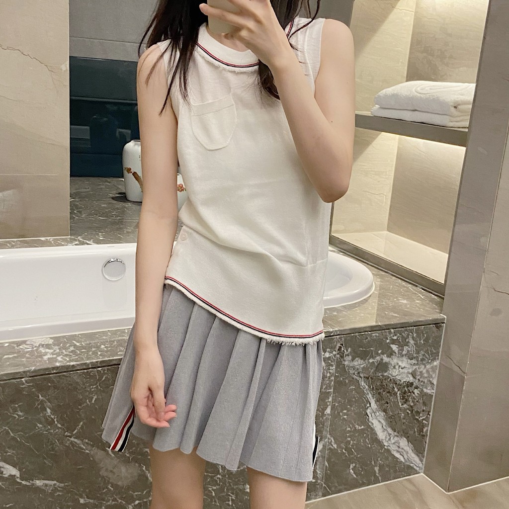 H6WC Thom Browne Knitted Camisole for Women, Summer Outerwear, British Style, Fringe Design, Casual 