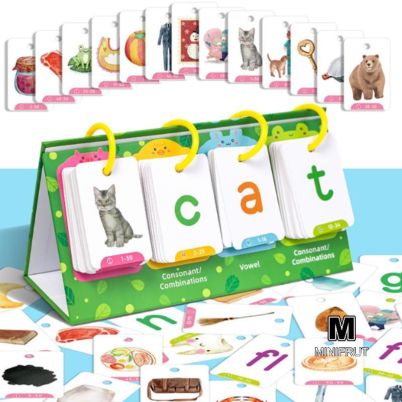 MINIFRUT] Kids CVC Words Flashcards Phonics Flip Chart Word Builder Sight Words Công cụ học tập Bài 