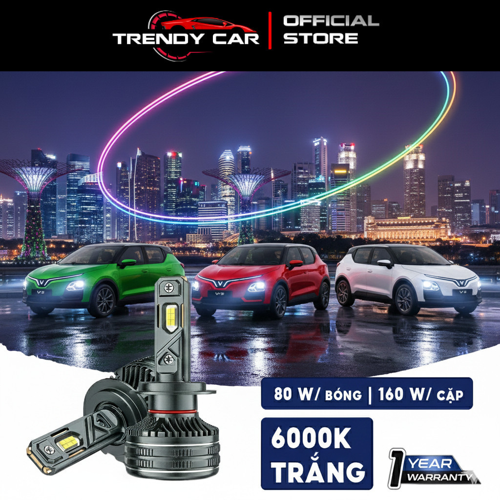 Cặp Đèn LED H7 VinFast VF5 / VF5 Plus Siêu Sáng 160W - Chip 7535 Chống Lỗi Canbus Bảo Hành 12 Tháng
