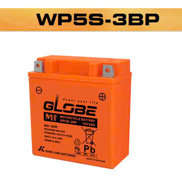 Ắc quy Globe 12V-6Ah WP5S-3BP - hàng chính hãng - dùng cho xe Dream, Wave, Viva, Jupiter, Sirius
