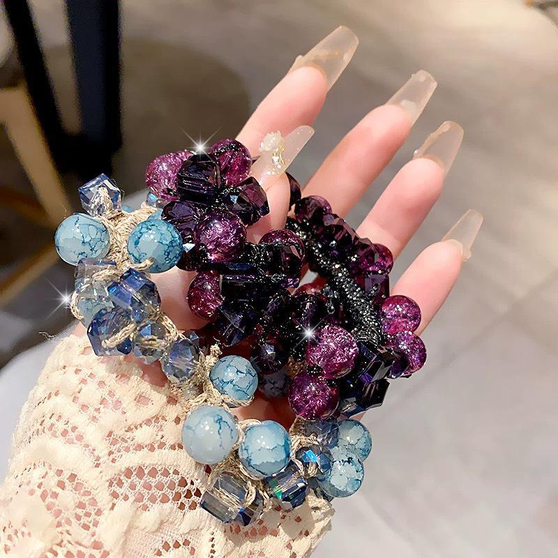 [Boutique1] Dây buộc tóc dệt pha lê sáng bóng Cao đuôi ngựa Dây buộc tóc thanh lịch Dây cao su Dây b