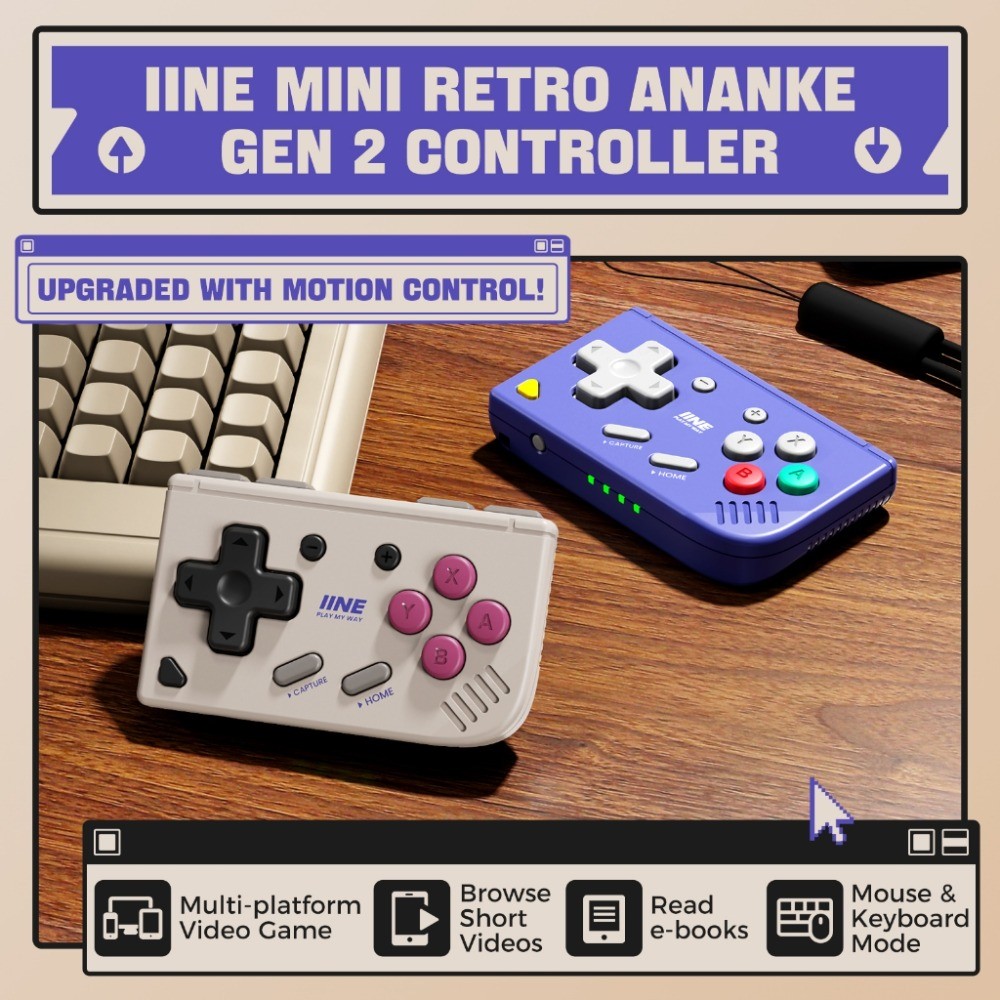 Bộ điều khiển IINE Mini Retro Ananke Gen 2, Tay cầm chơi game không dây đa chế độ cho Switch 1 & 2, 