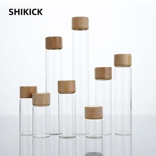 Shikick Lọ đựng gia vị kín bằng thủy tinh, có nắp gỗ Chai phân phối Chai đựng thủy tinh, Công cụ lưu trữ chất lượng cao Bình đựng gia vị tròn