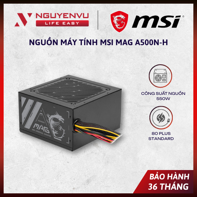 Nguồn máy tính MSI MAG A500N-H 500W ATX 80 PLUS Standard - Hàng Chính Hãng