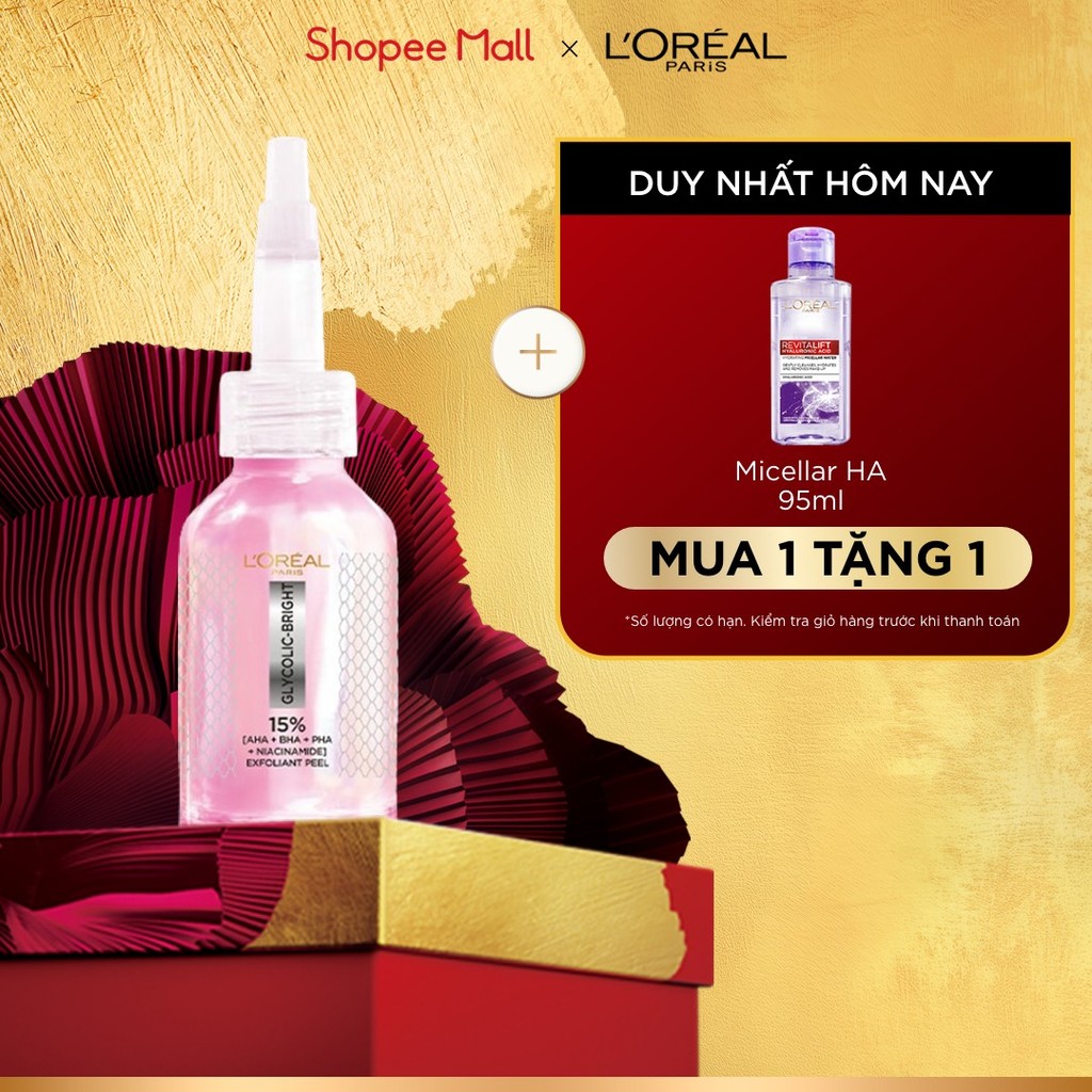 Dưỡng chất làm sạch tế bào da chết Glycolic-bright Anti-dark Spot Exfoliant Peel L’oréal Paris 25ml