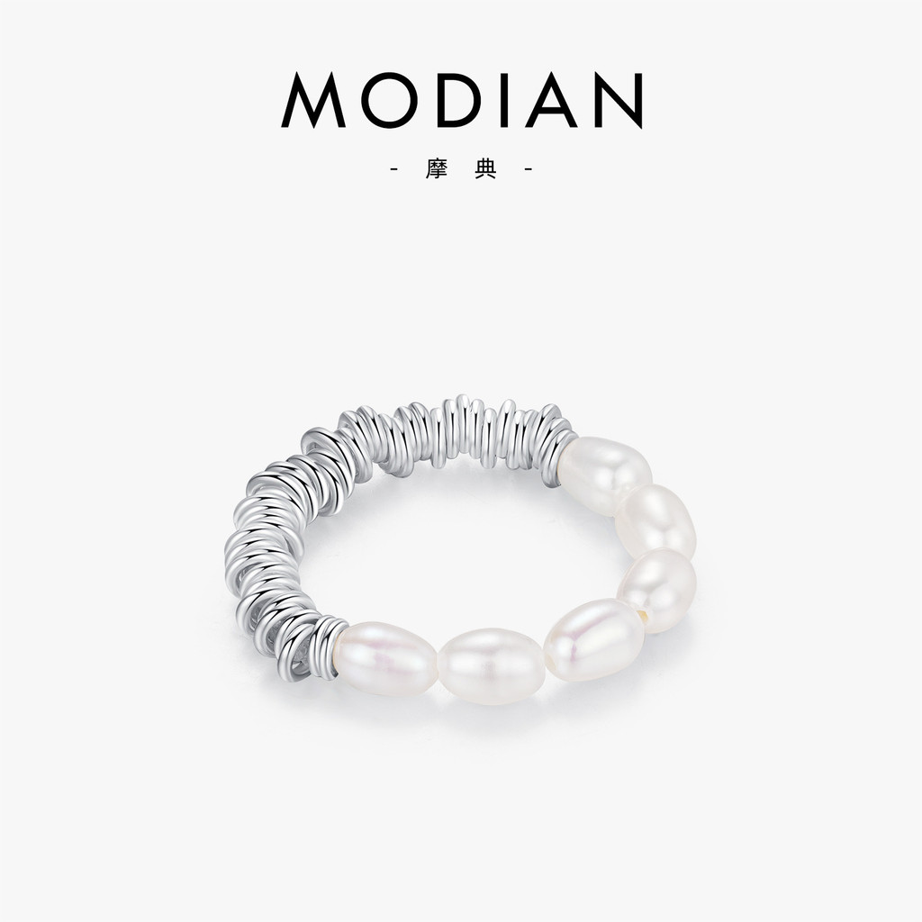 S925Sterling Silver Broken Silver Baroque Pearl Ring Elastic Cord Adjustable Ring for Women