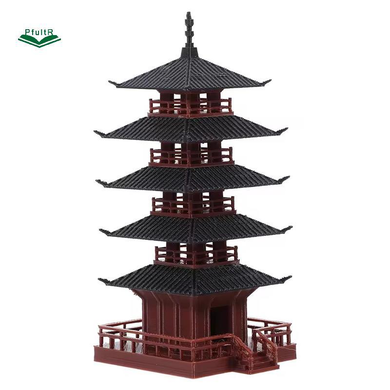 PfultR Mini Chùa Tượng Trung Quốc Cổ Xây Dựng Mô Hình Pavilion Trang Trí Mô Phỏng Tượng Zen Garden B