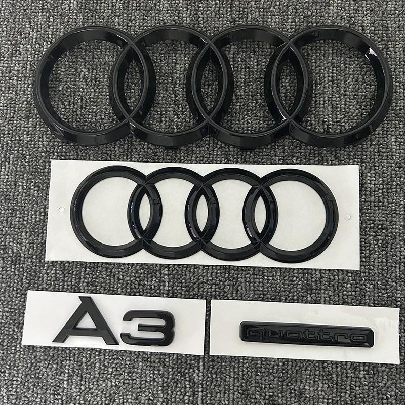 AUDI 2010-2020 A3 4 Nhẫn logo ABS Đen Xe Hood Phía Trước Bonnet Nướng Phía Sau Thân Cây Biểu Tượng H