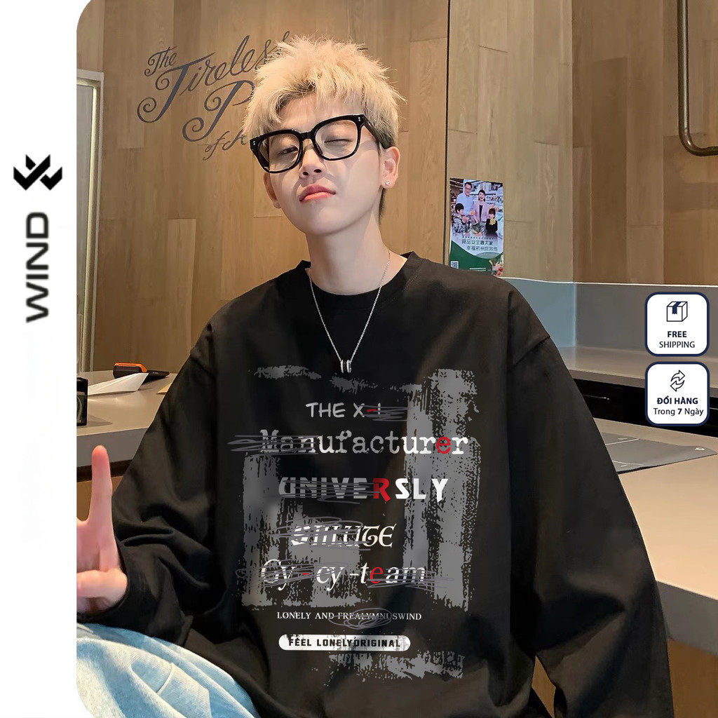 Áo Thun Tay Dài Unisex Wind Clothing Form Rộng WALL TEXTURE nam nữ 100% cotton Phong Cách Oversize
