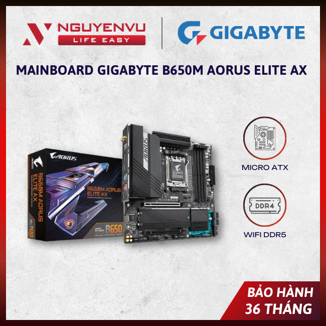 [CHÍNH HÃNG] Mainboard Gigabyte B650M AORUS ELITE AX ( AM5/Micro ATX/4×DDR5 ) - BẢO HÀNH 36 THÁNG