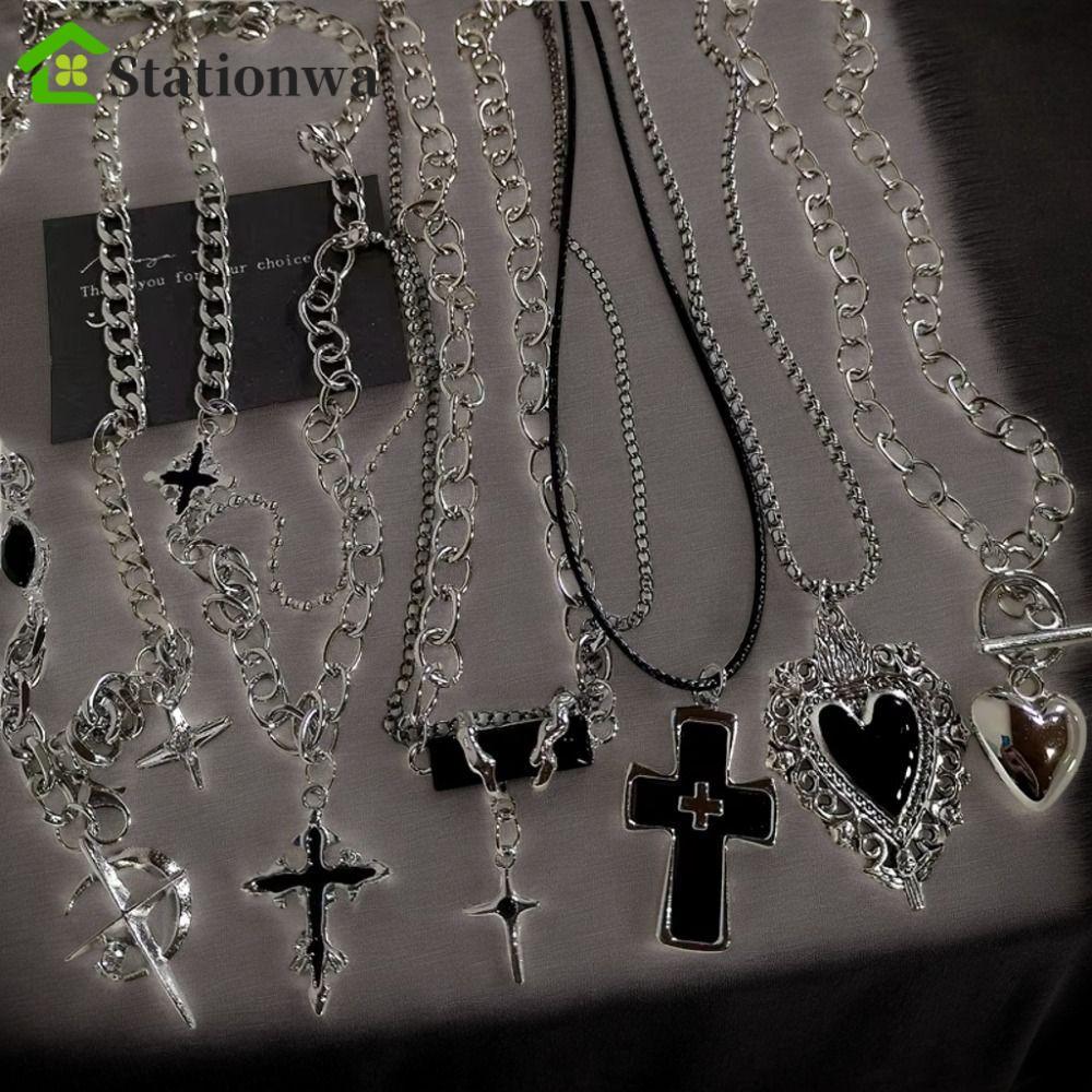 Vòng Cổ Stationwa 90s Y2K Style -punk Rock Trái Tim Đen, Thời Trang Gothic vàVintage