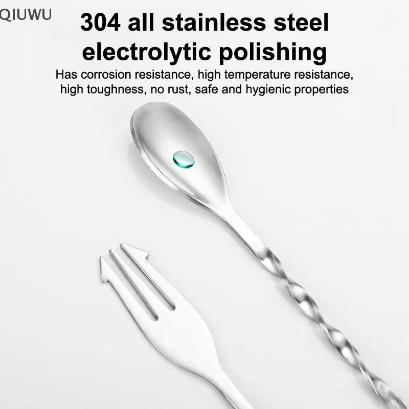 QIUWU Cotail Muddler Và Muỗng Trộn, Thép không gỉ Cotail Muddler Home Bar Bartender Tool Barware Set