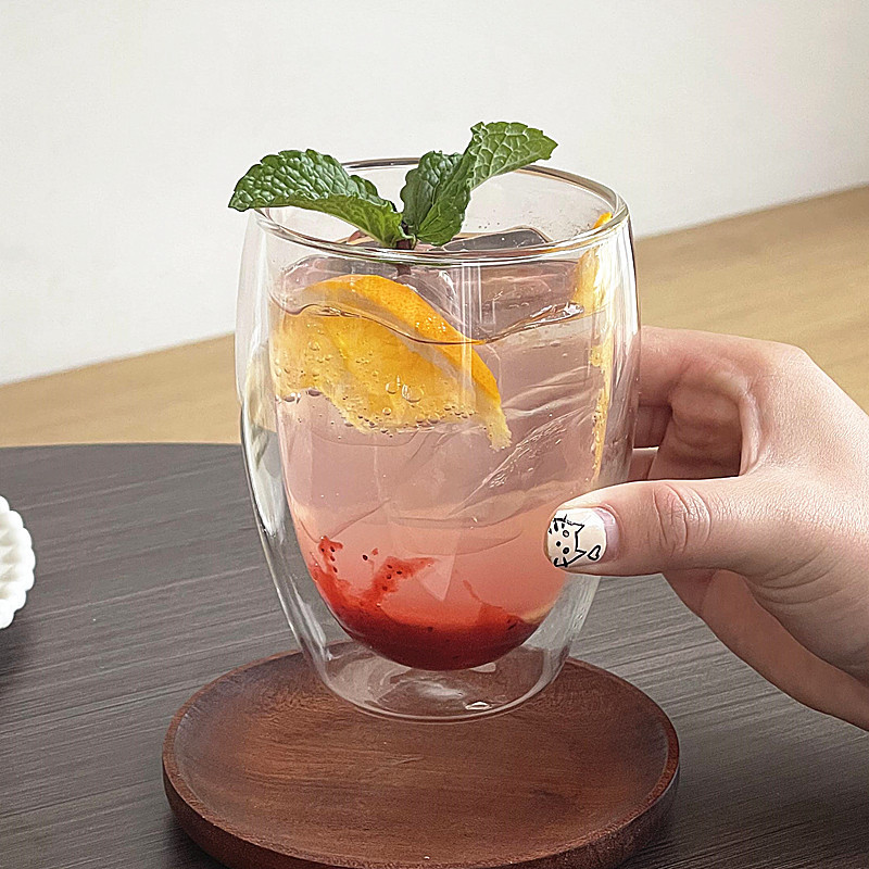 Cốc nước thủy tinh trong suốt hai lớp Hekou Cốc trà hoa chịu nhiệt sáng tạo Cốc trà chịu nhiệt Tay c