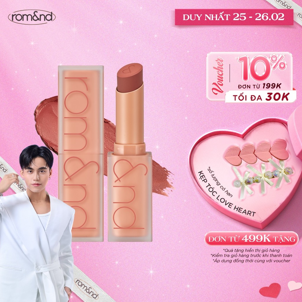 [Rom&nd] [Muteral Nude] Son thỏi lì, lên màu siêu xinh Hàn Quốc Romand Zero Matte Lipstick 3g