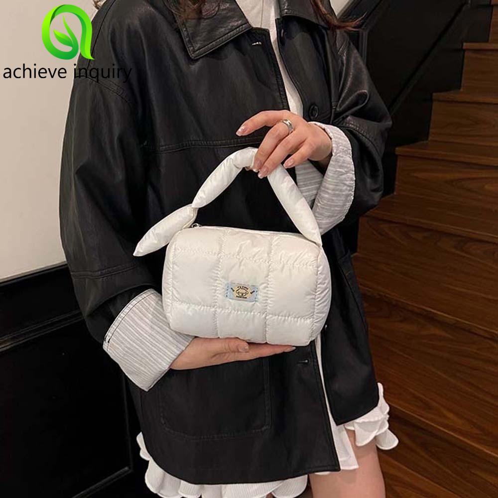 ACHIEVE INQUIRY Cloud Pleatd Grid Bag, Túi Tote Puffy Quilted Nylon, Túi xách nữ lưới dày bằng vải P
