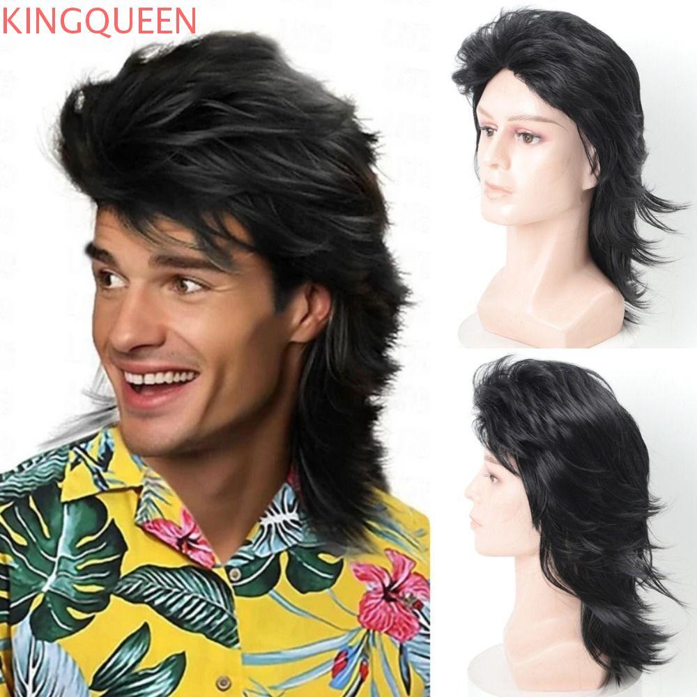 KINGQUEEN Nam Mullet Tóc Giả - Style Retro 70s-80s, Phù Hợp Mặc Hàng Ngày và Hóa Trang
