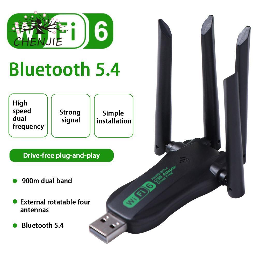 CHENJIE 900Mbps WiFi Dongle, Bộ chuyển đổi USB WiFi6 băng tần kép Bluetooth 5.4 2.4G / 5Ghz, Thiết b