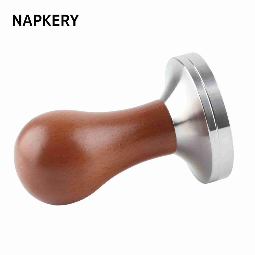 NAPKERY Espresso Tamper, Tay cầm bằng gỗ Đế thép không gỉ Cà phê Tamper, Đế phẳng 58mm Tay cầm tiện 