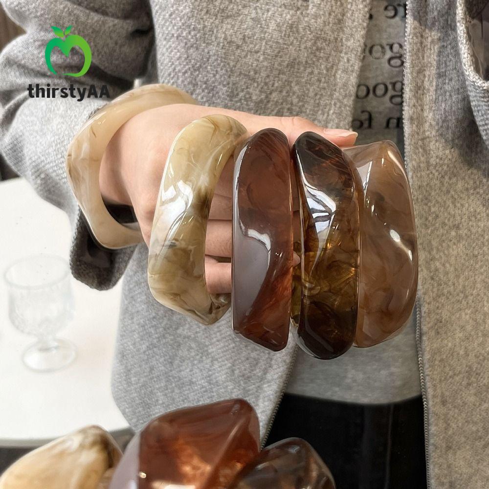 THIRSTYAA - Lắc Tay Acrylic Style Boho Châu Âu, Thiết Kế Rộng Không Đều, Retro Cho Nam và Nữ