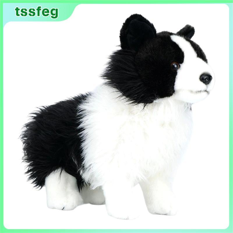 Thú nhồi bông Border Collie Cuddly, Chó con đen trắng, Đứng, Dễ thương, Mềm mại,