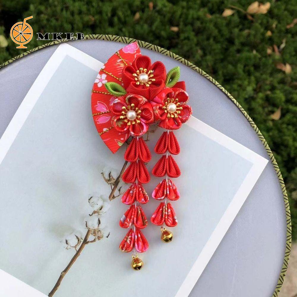 Mũ nón kimono Nhật Bản, Kẹp tóc tua rua hoa Sakura, Kẹp tóc phong cách cổ xưa đáng yêu Hanfu Fan Kẹp