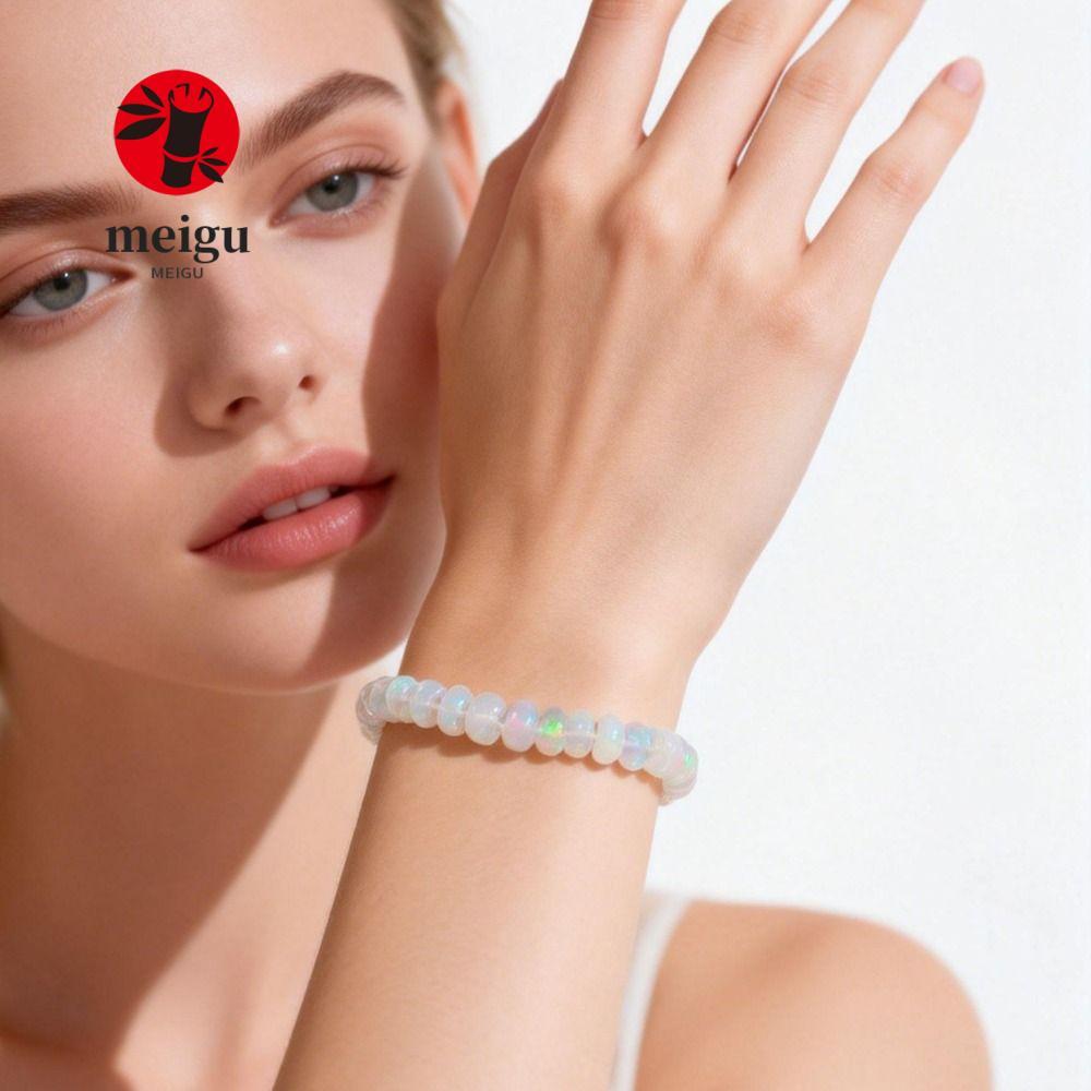 Vòng tay đính cườm MEIGU Opalite hạt thủ công, dây thun co giãn, phù hợp nam nữ