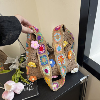 Túi đeo chéo hoa đầy màu sắc tươi mát dành cho nữ 2025 Túi đeo vai dệt hợp thời trang Kỳ nghỉ Túi Tote đi lại dung tích lớn