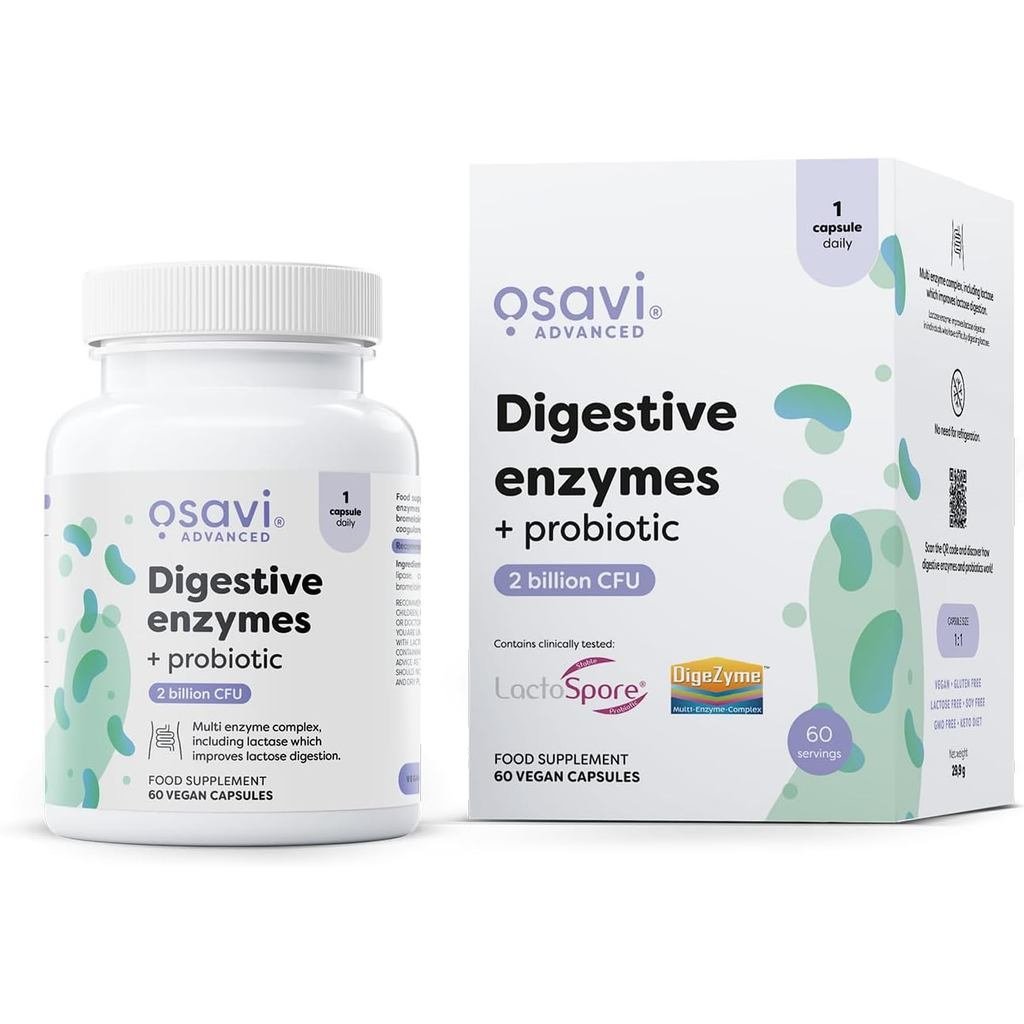 Enzyme tiêu hóa Osavi + Probiotic – 60 Viên nhộng thuần chay | DigeZyme® + LactoSpore® | 7 Enzyme ti