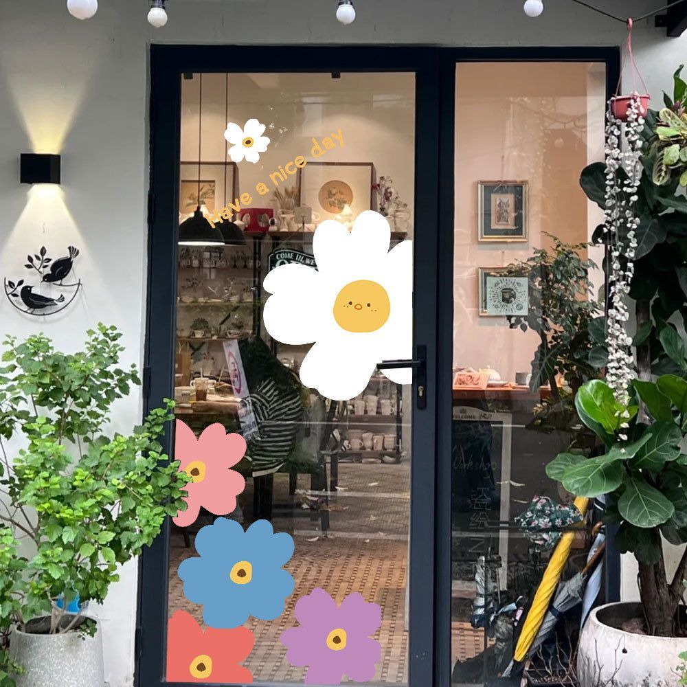 Miếng dán kính shop hoa cây net red | PVC chống nước, trang trí cửa shop, dễ tháo dán