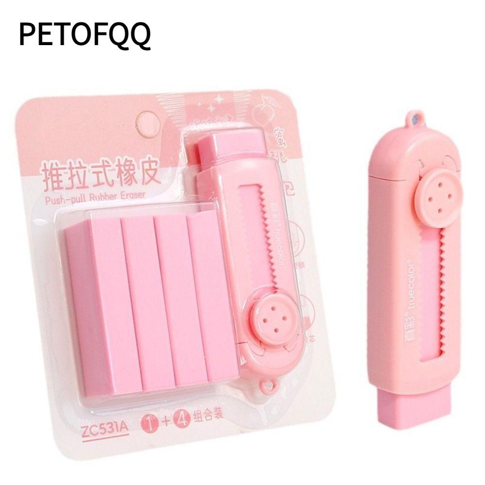 PETOFQQ Push-pull Eraser, Refillable No Debris Pencil Eraser, Cartoon Without Leave Marks With 4 Ref