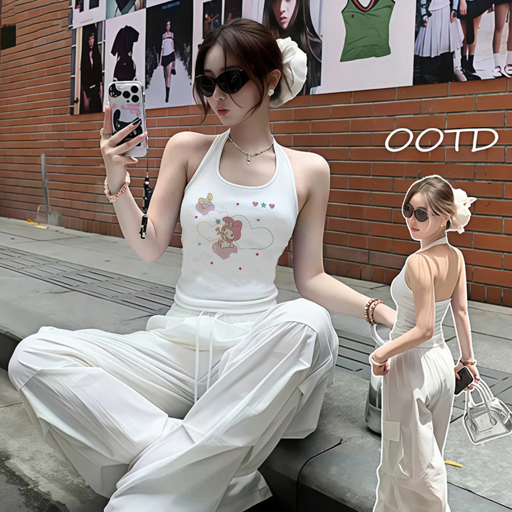 COD Nữ Tank Top Màu Trơn In Hình Có Tay Trống Lưng Dây Áo Vest Thời Trang Gợi Cảm Vải Mềm Co Giãn Ph
