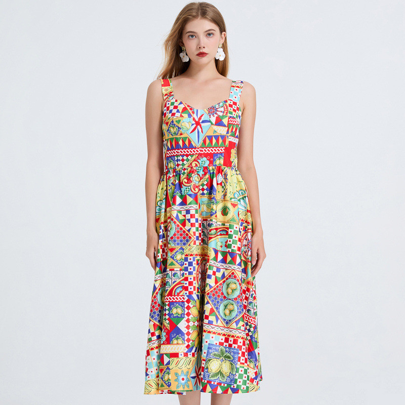 Bohemian suspender dress2025Autumn women's off-shoulder backless dress with architectural stripe pri