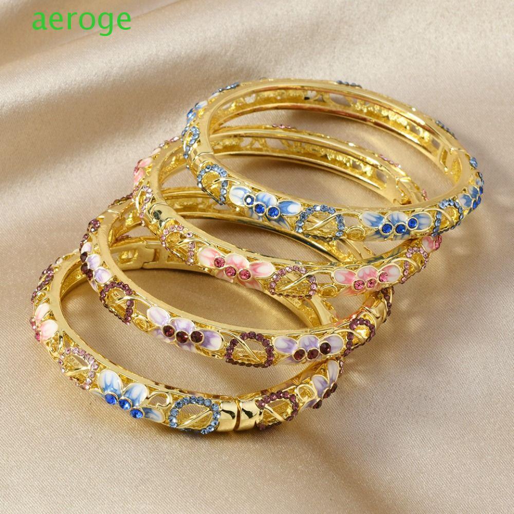 AEROGEM Vintage Cloisonne Lắc Tay, Đôi Lắc Tay Truyền Thống Rỗng Ra Hoa Lắc Tay, Lắc Tay Trên Tay Dâ